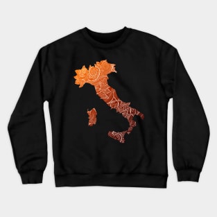 Colorful mandala art map of Italy with text in brown and orange Crewneck Sweatshirt
